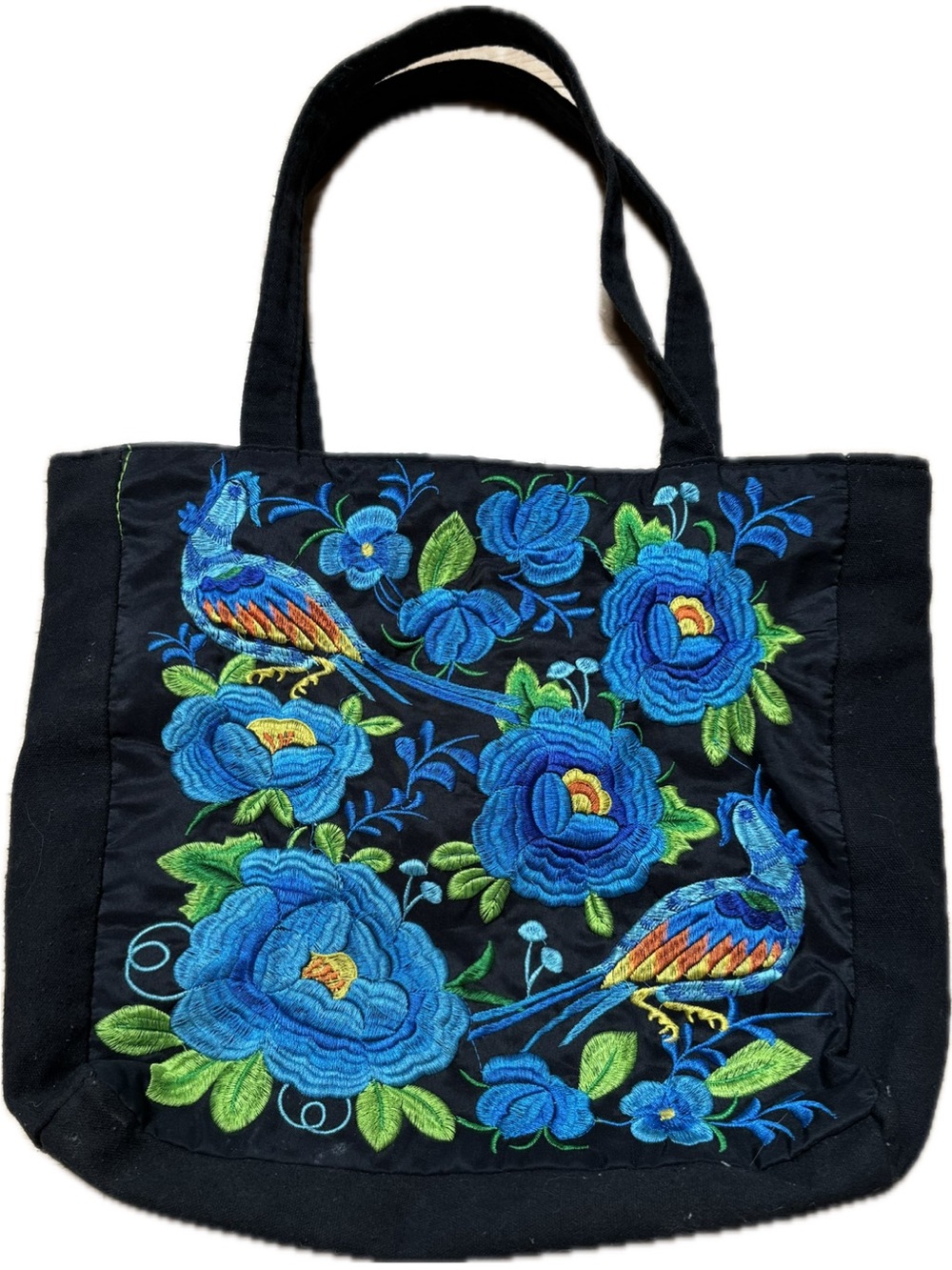 Blue Floral Embroidered Tote Bag